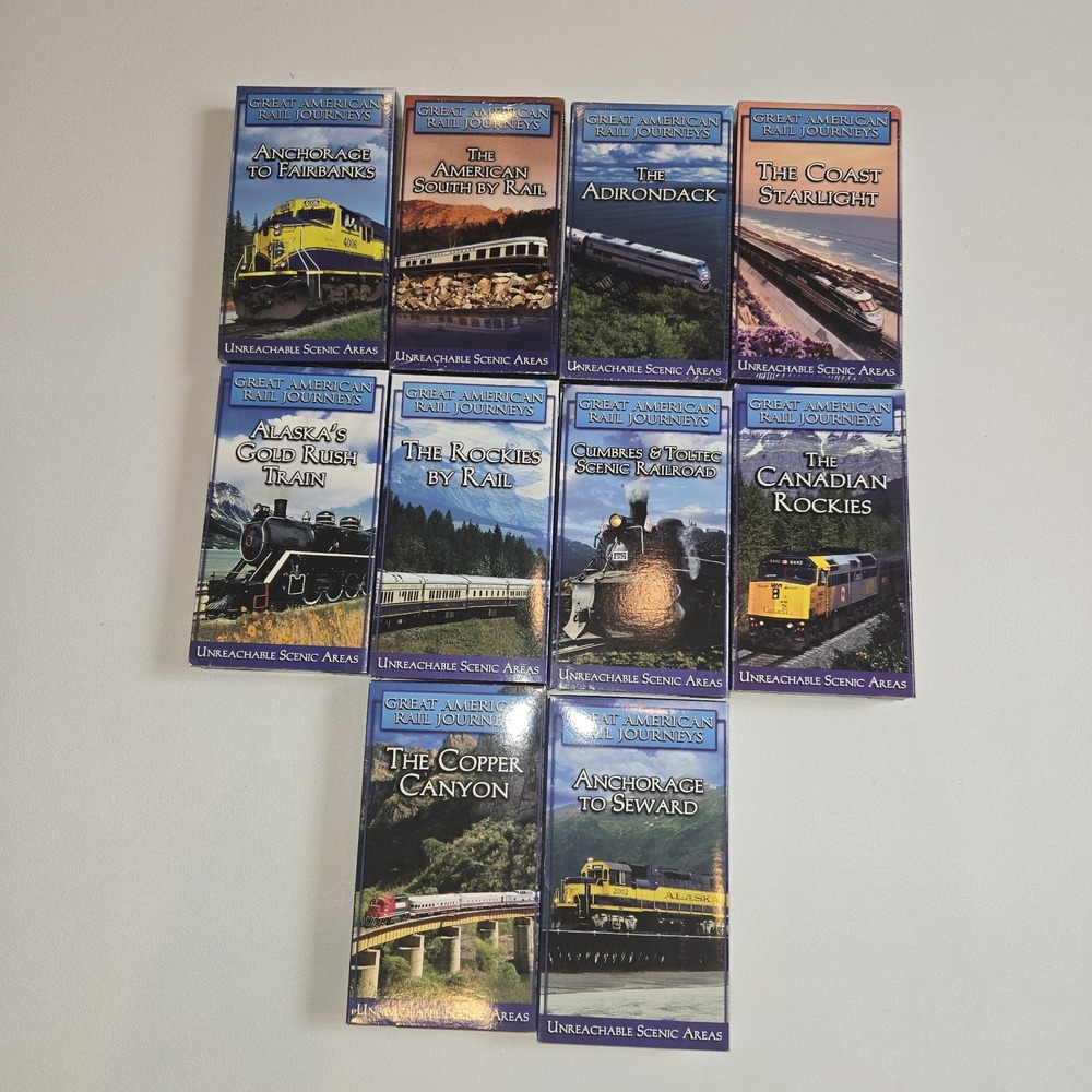 Great American Rail Journeys VHS Lot Unreachable Scenic Areas Trains 10 Tape Set